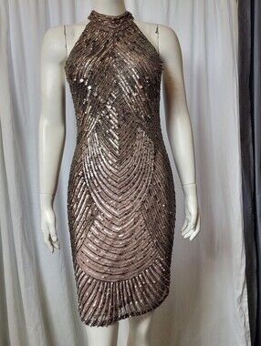 Scala Taupe Sequin Halter Midi Dress